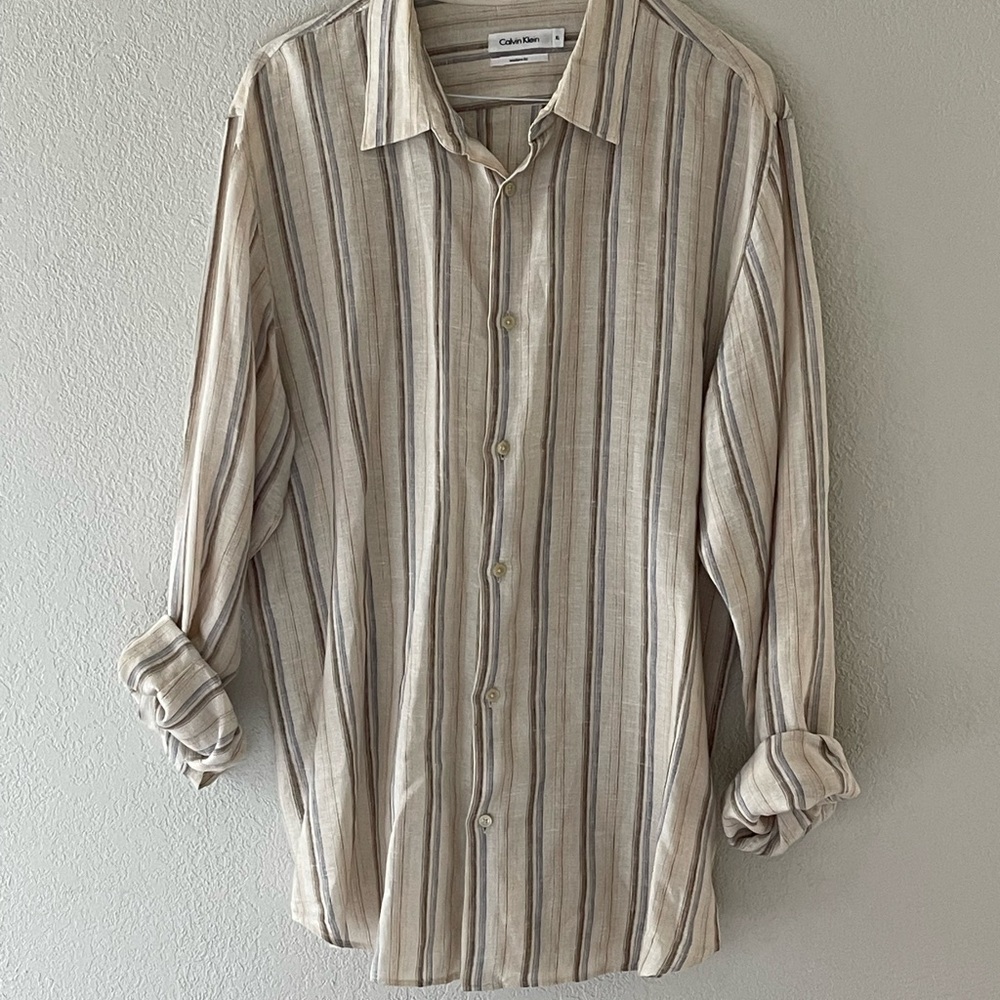 Calvin Klein Men's Beige Striped Shirt